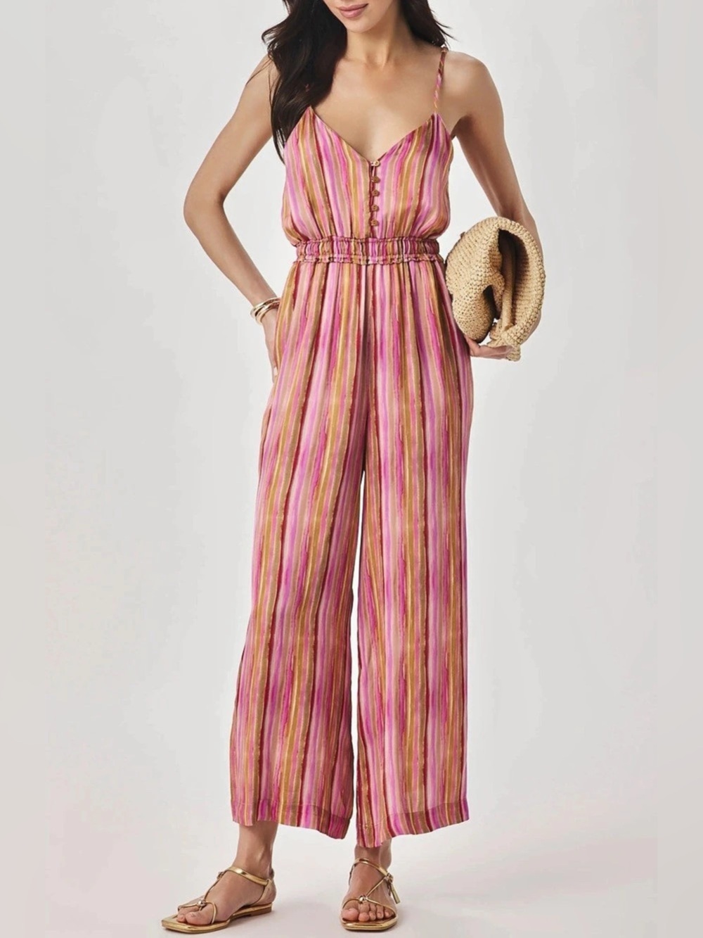 Splendid Kelsea Stripe Crop Wide Leg Jumpsuit Pink & Brown